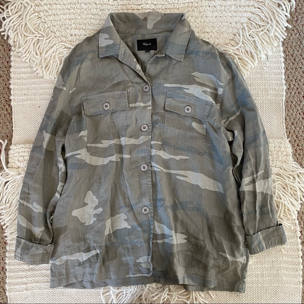 Rails Green Camo Everett Linen Button Up Top M - image 3